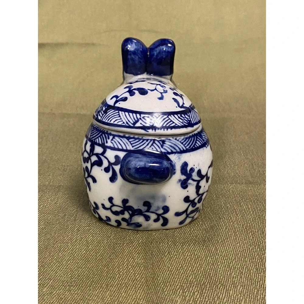 VNTG Delft Blue & White Bunny Trinket Candy Creamer Box Ceramic Easter Decor